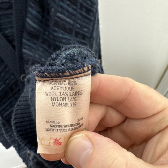 Vintage Jantzen Men L Sweater Knit Cardigan 80s Dad Cosby Grandad Blue Mohair V - Picture 7 of 7
